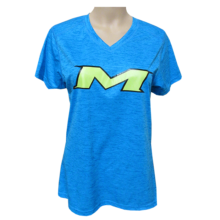 Miken Tonal Blend Ladies V-Neck Tee - Badger (Electric Blue - Black/Yellow)