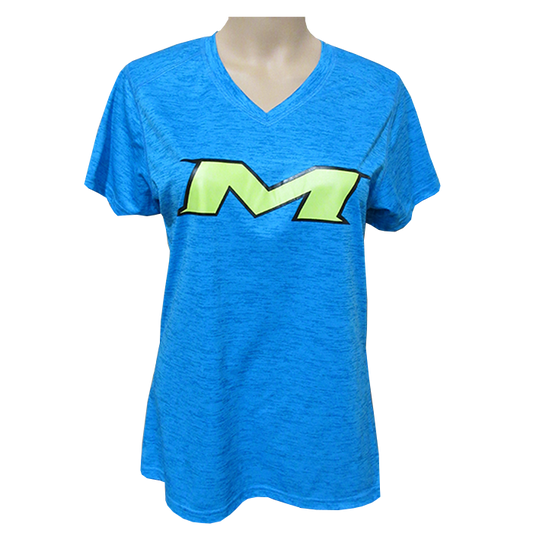 Miken Tonal Blend Ladies V-Neck Tee - Badger (Electric Blue - Black/Yellow)