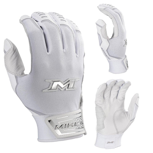 Miken Pro Series Slowpitch Batting Gloves - White – Primary View | Smash It Sports