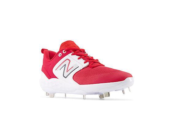 New Balance Men's Fresh Foam X 3000 V6 Metal Baseball Cleats - Red with White - L3000TR6 – Third View | Smash It Sports