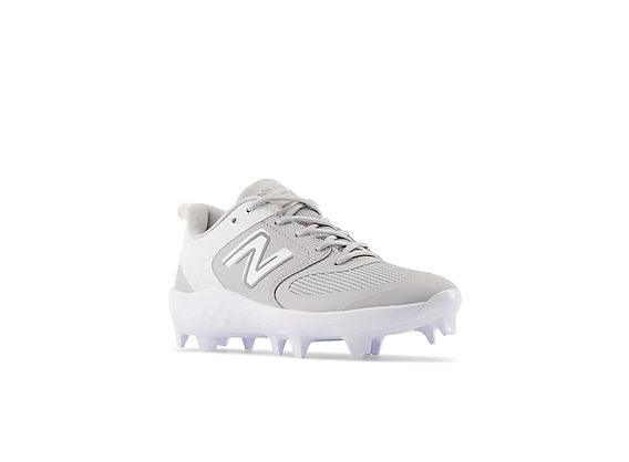 New Balance Women's Fresh Foam Velo V3 Molded Softball Cleats - Grey with White - SPVELOG3 – Third View | Smash It Sports