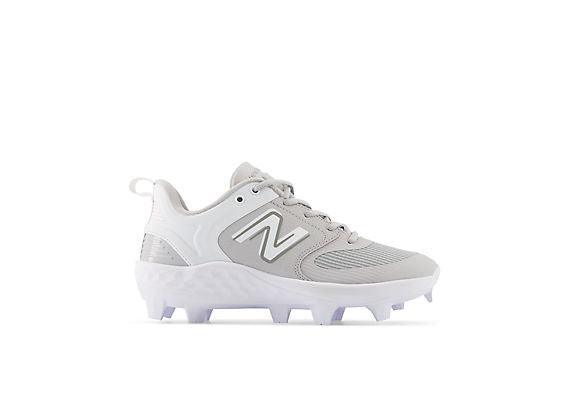 New Balance Women's Fresh Foam Velo V3 Molded Softball Cleats - Grey with White - SPVELOG3 – Primary View | Smash It Sports