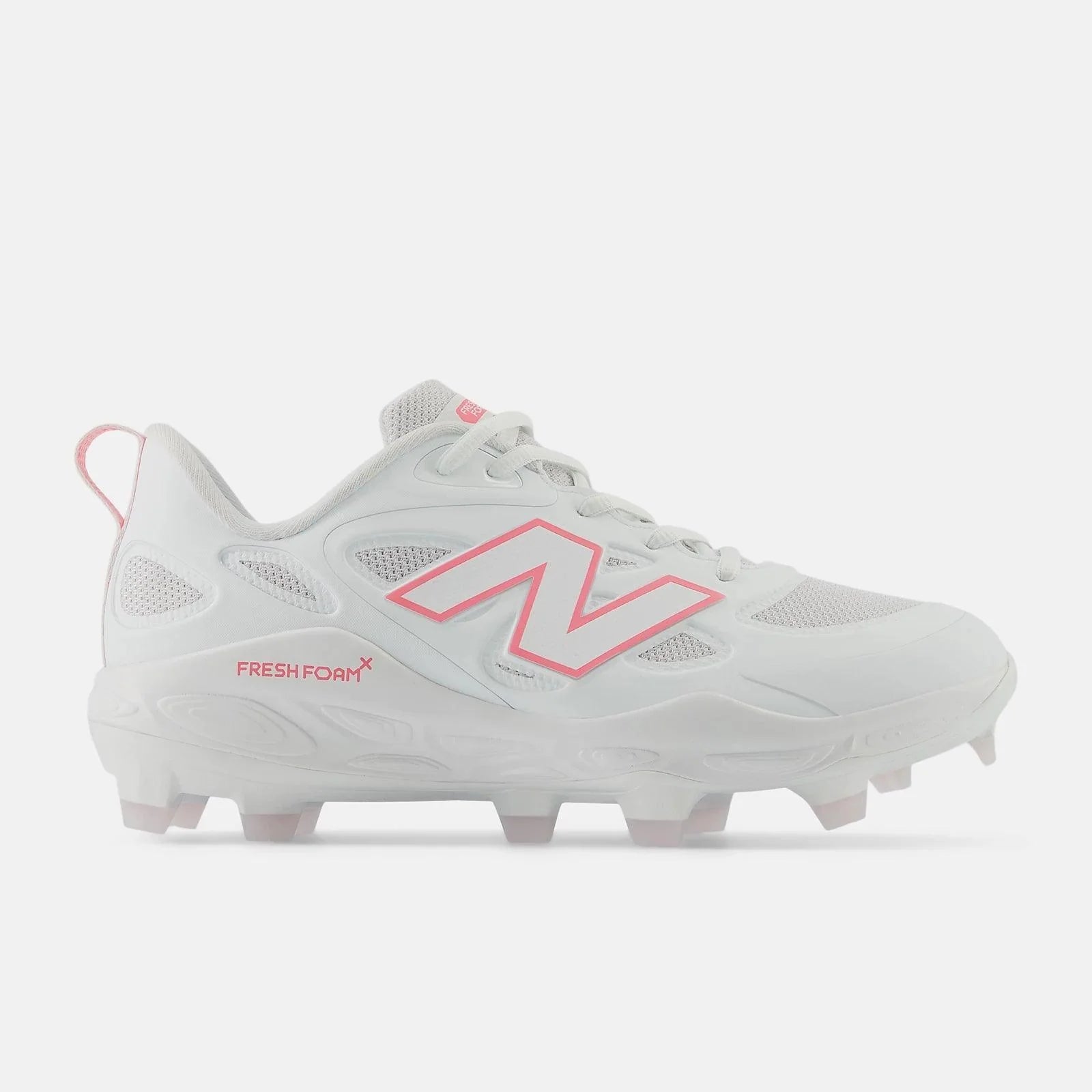 New Balance Women's Fresh Foam X Velo v4 Molded Softball Cleats - White with Ultra Pink SPVELOM4 - Smash It Sports