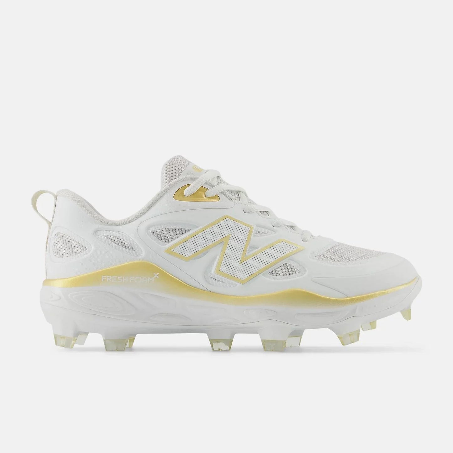 New Balance Women's Fresh Foam X Velo v4 Molded Softball Cleats - White/Gold SPVELOC4 - Smash It Sports