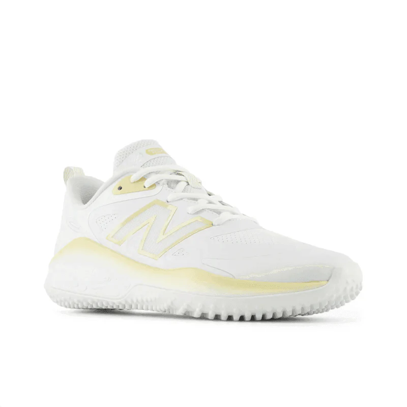 New Balance Women's Fresh Foam x Velo v4 Turf-Trainer Softball Shoes - White/Gold STVELOC4 - Smash It Sports
