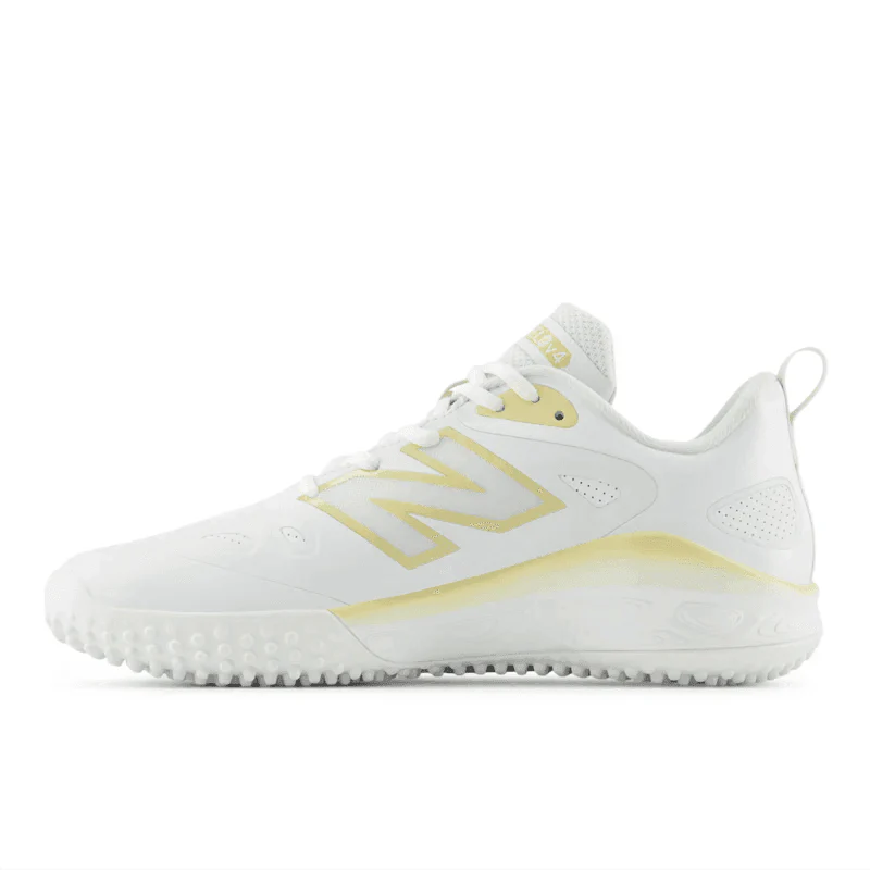 New Balance Women's Fresh Foam x Velo v4 Turf-Trainer Softball Shoes - White/Gold STVELOC4 - Smash It Sports