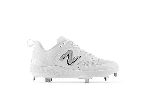 New Balance Women's VELO v3 Metal Fastpitch Softball Cleats - White with Rain Cloud - SMVELOW3 – Primary View | Smash It Spor