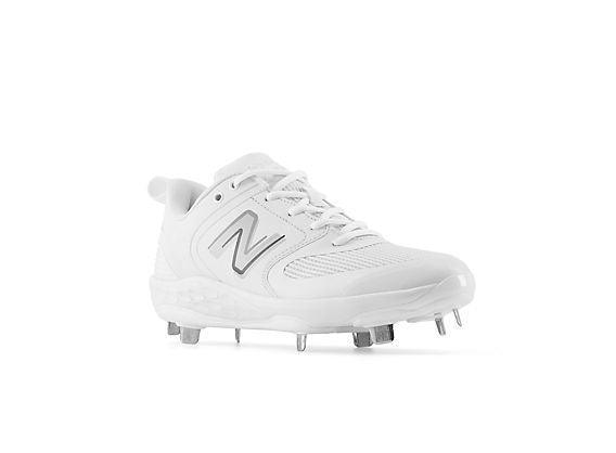 New Balance Women's VELO v3 Metal Fastpitch Softball Cleats - White with Rain Cloud - SMVELOW3 – Third View | Smash It Sports