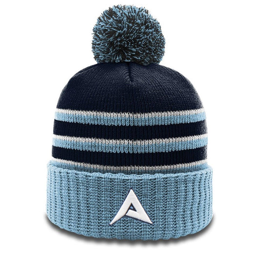 Anarchy New Logo Beanie #134 with Pom (Navy/Columbia Blue/White)