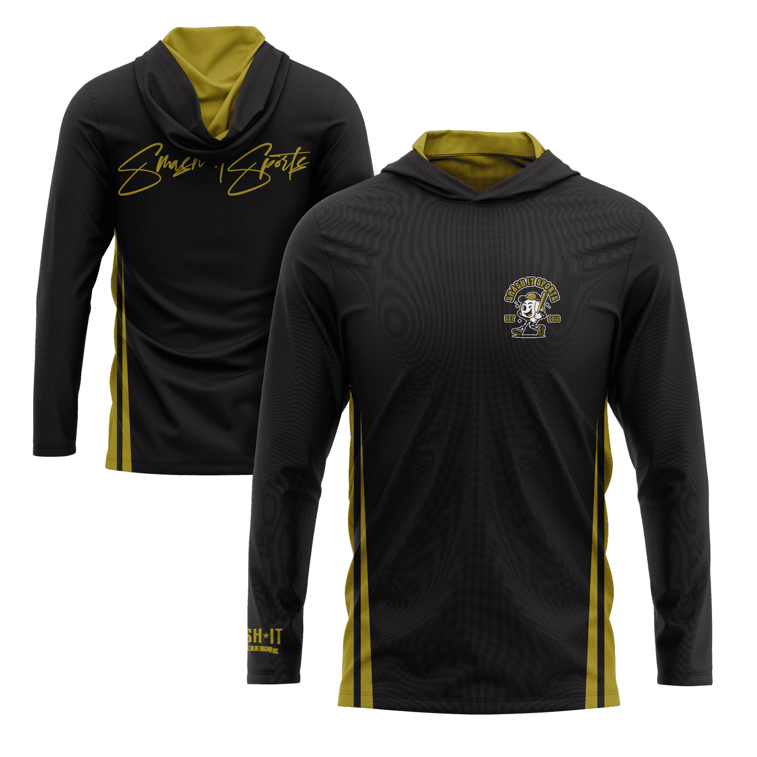 Smash It Sports Hooded Long Sleeve Tee - Black/Gold – Specs Overview | Smash It Sports