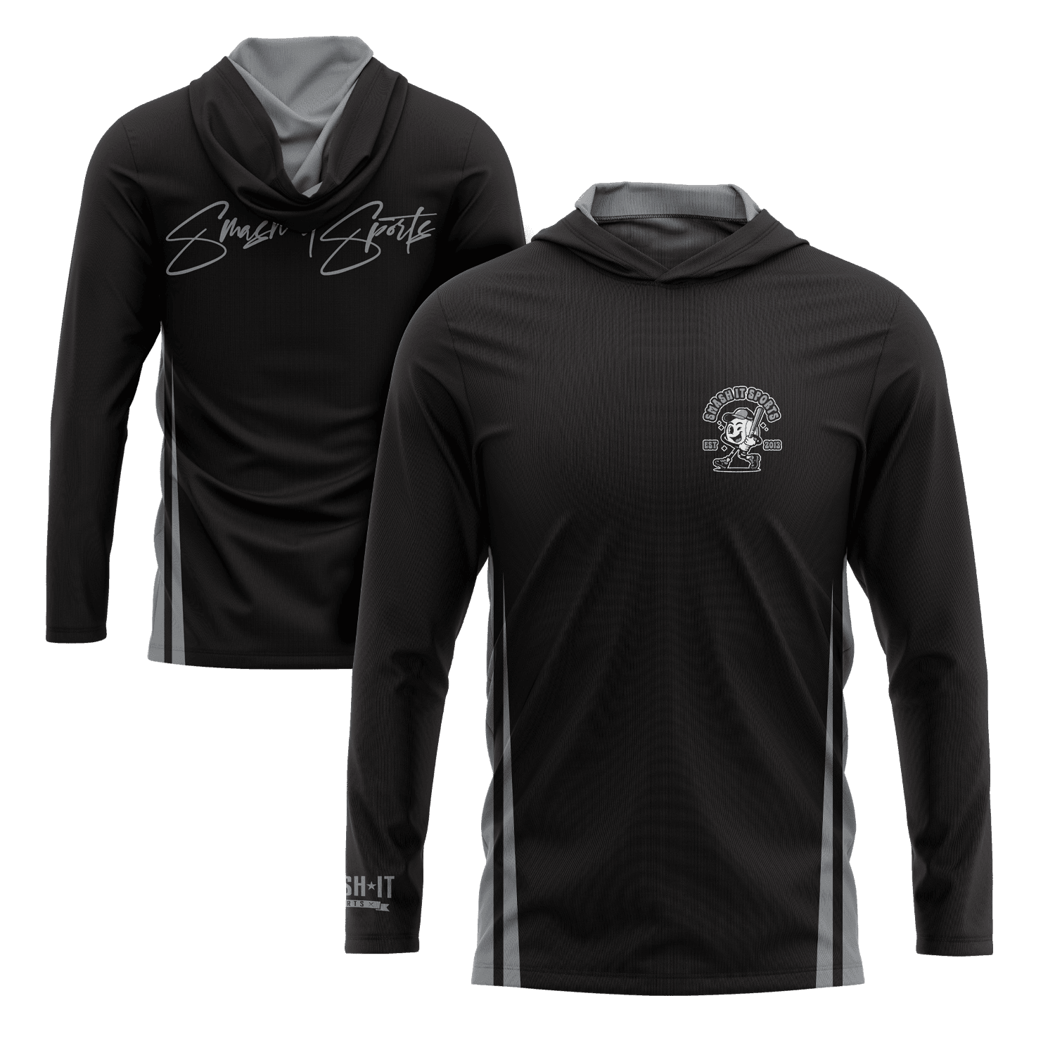 Smash It Sports Hooded Long Sleeve Tee - Black/Gray - Smash It Sports