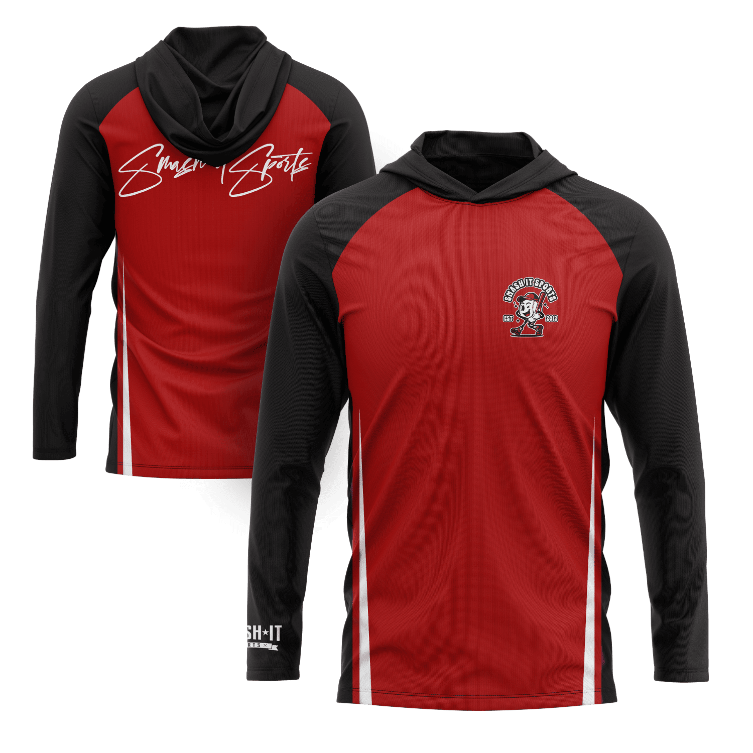 Smash It Sports Hooded Long Sleeve Tee - Red/Black - Smash It Sports