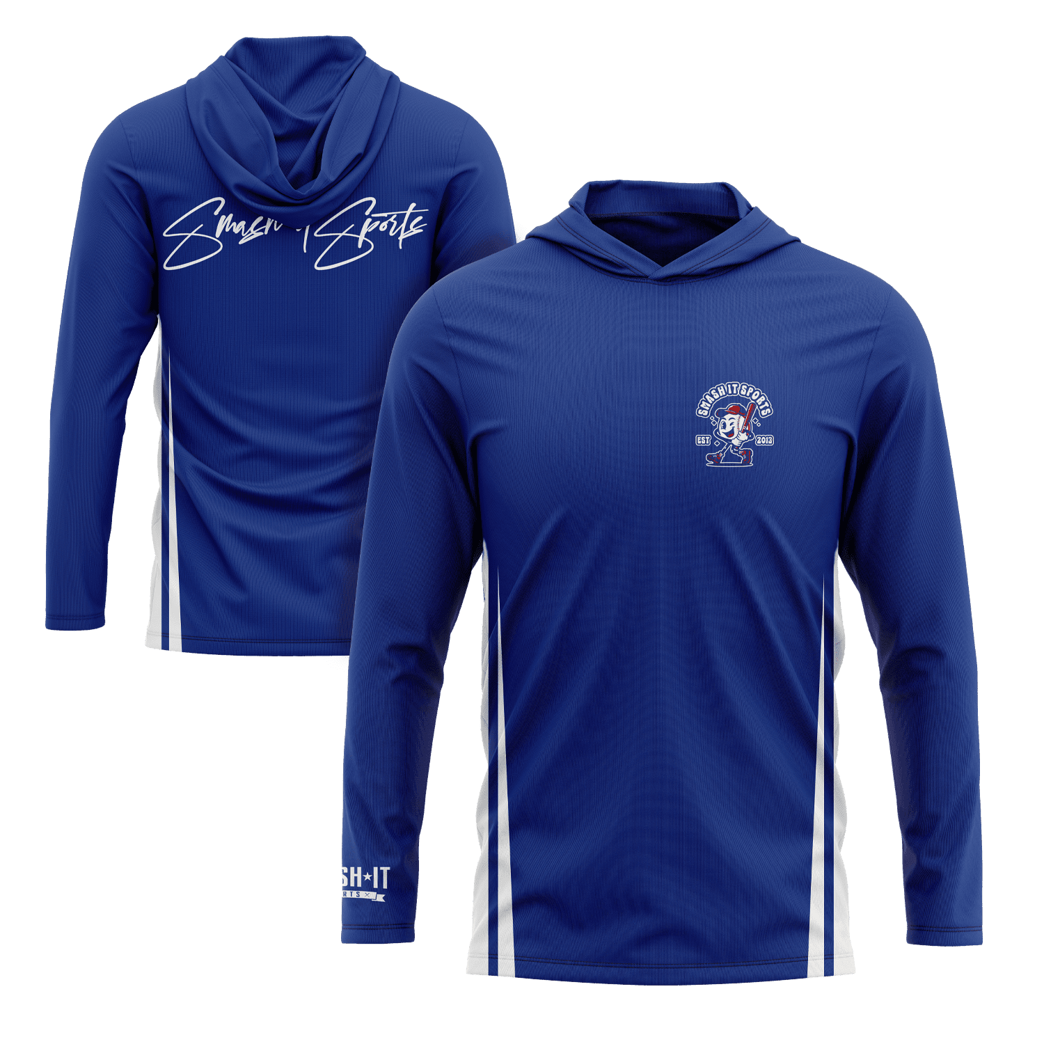 Smash It Sports Hooded Long Sleeve Tee - Royal Blue/White – Specs Overview | Smash It Sports