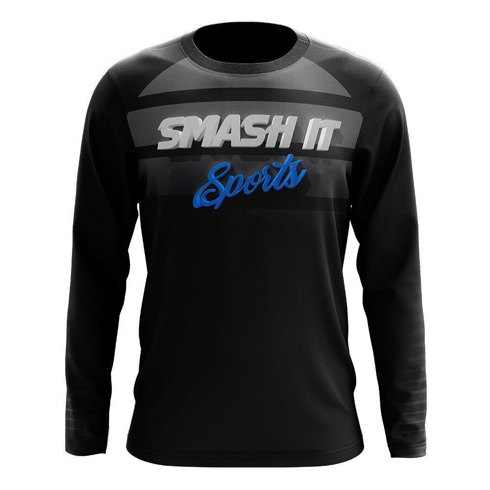 Smash It Sports Long Sleeve Shirt (Black/Grey Gradient Lines) – Primary View | Smash It Sports