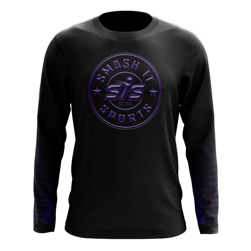 Smash It Sports Long Sleeve Shirt (Black/Purple Emblem) – Primary View | Smash It Sports
