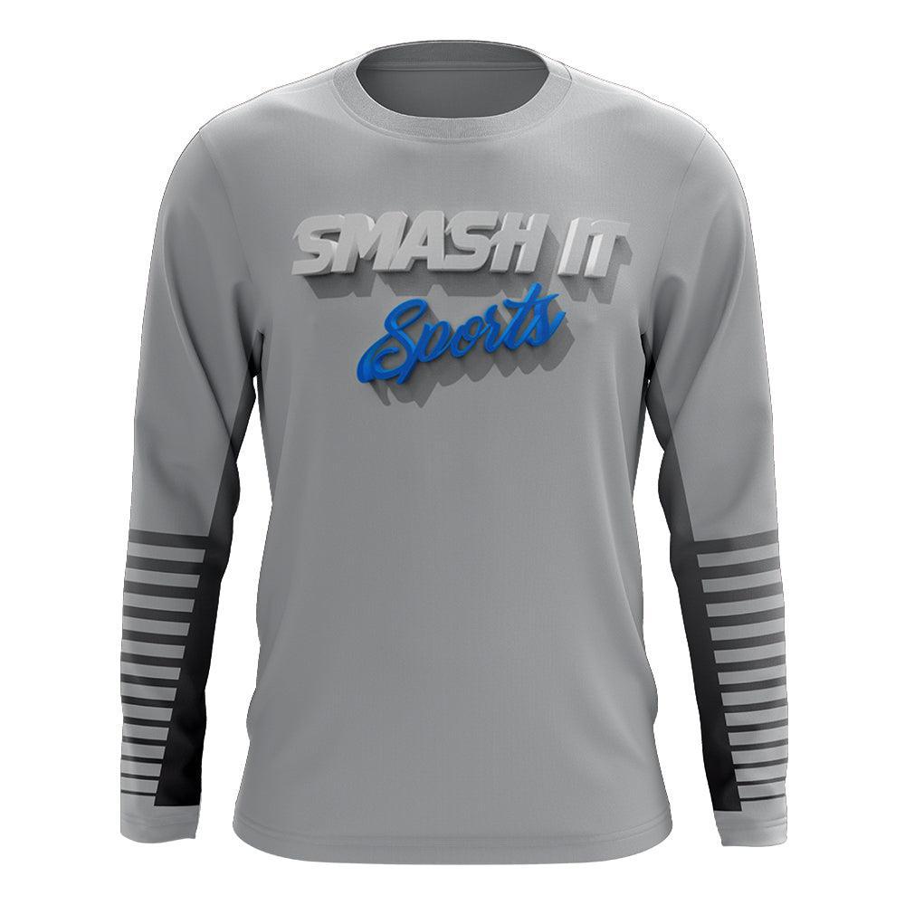 Smash It Sports Long Sleeve Shirt (Charcoal/Blue Gradient Lines) – Primary View | Smash It Sports