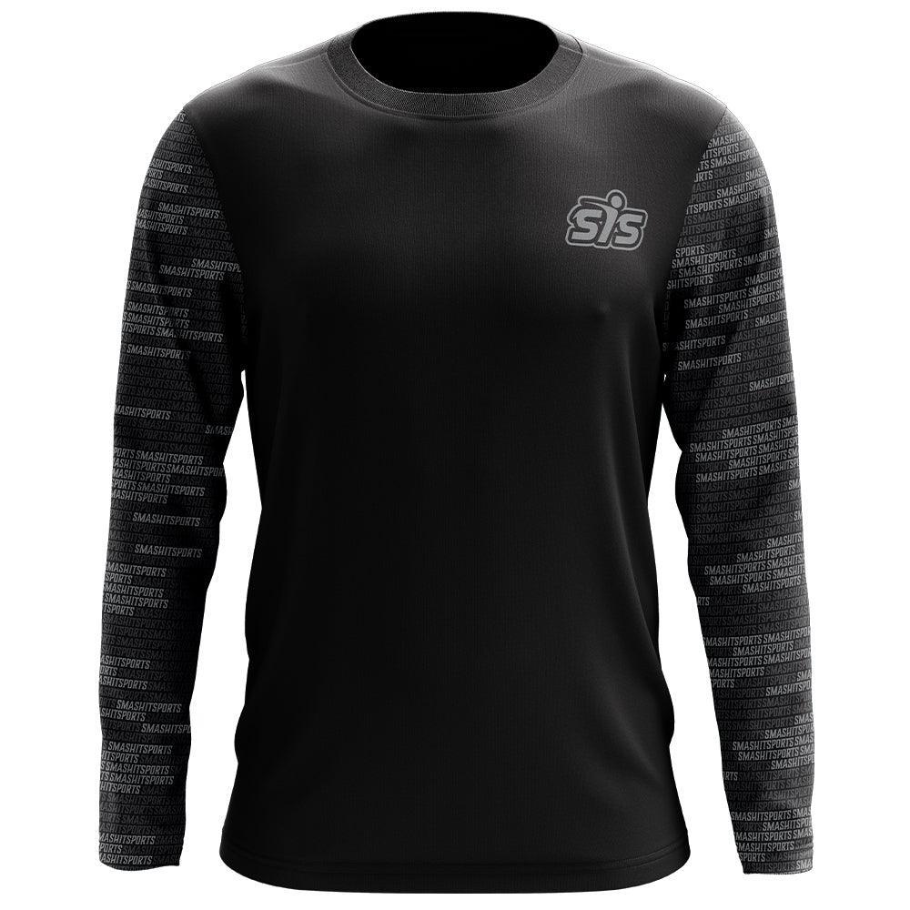 Smash It Sports Long Sleeve Shirt - Repeat Sleeve (Black/Grey) – Primary View | Smash It Sports | Playing, Sweat, Comfort
