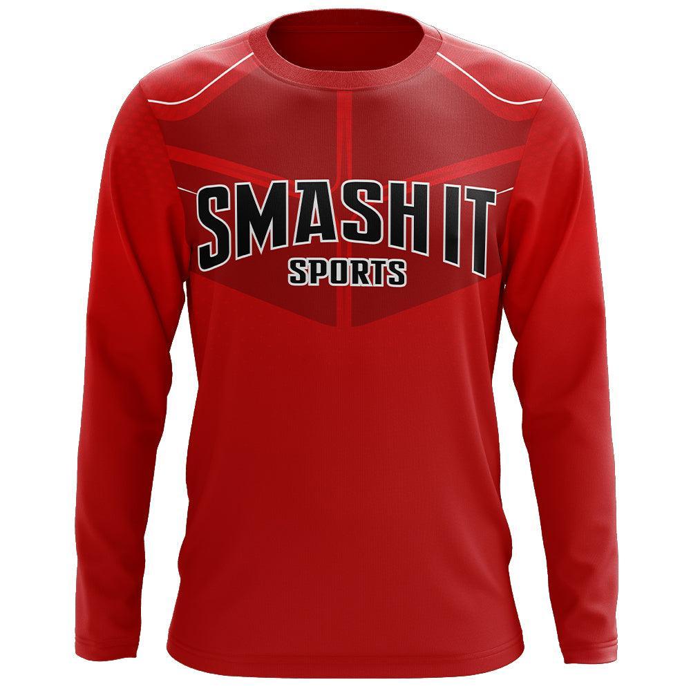 Smash It Sports Long Sleeve Shirt - Smash Logo (Red/Black) – Primary View | Smash It Sports | Playing, Sweat, Comfort