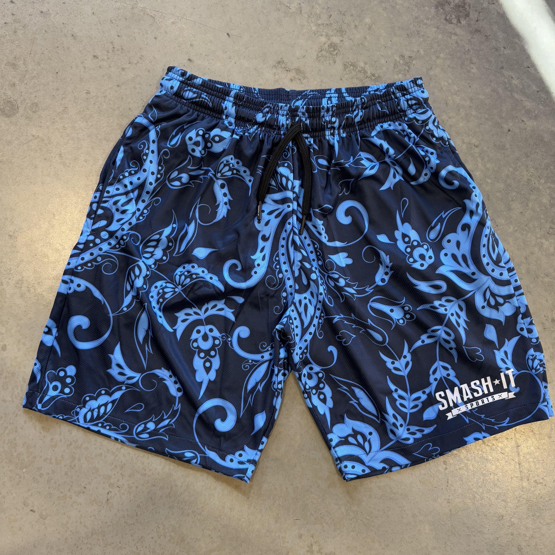 Smash It Sports Mesh Shorts - Paisley Navy/Carolina - Smash It Sports