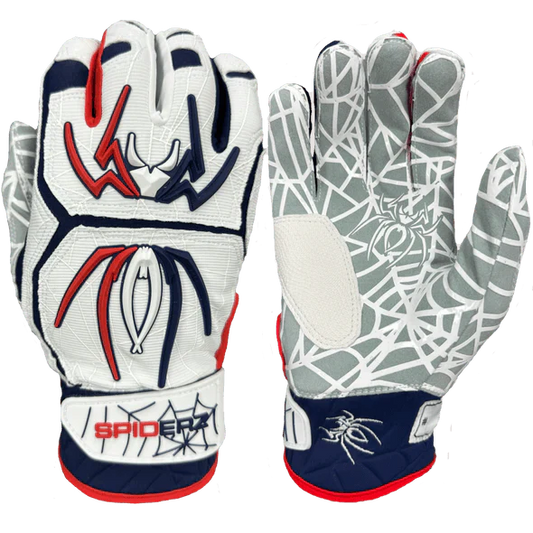 Spiderz HYBRID Batting Gloves - White/Red/Navy - Smash It Sports