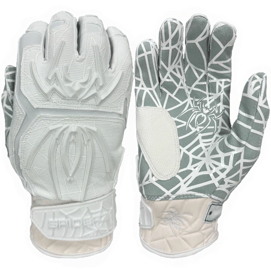 Spiderz HYBRID Batting Gloves - White/White - Smash It Sports