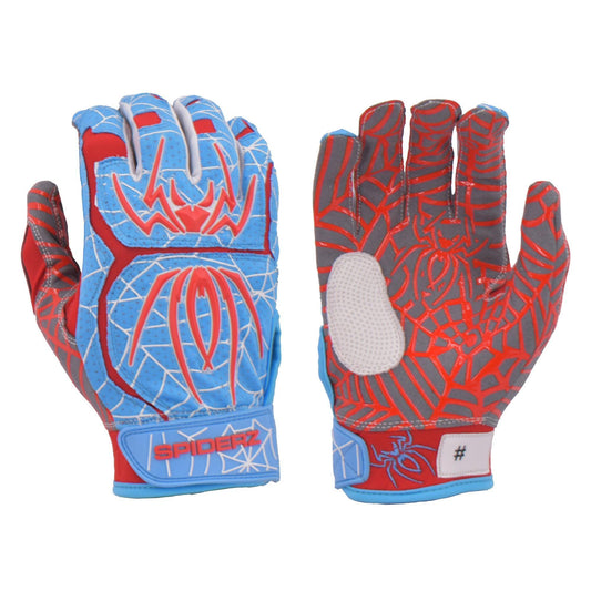 Spiderz HYBRID Limited Edition Batting Gloves - Columbia Blue/Red - Smash It Sports