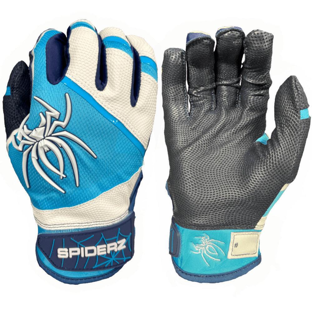 Spiderz PRO Batting Gloves - White/Columbia/Navy – Product View | Smash It Sports | leather, pro