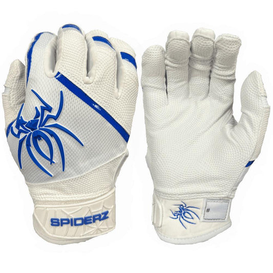 Spiderz PRO Batting Gloves - White/Royal Blue – Product View | Smash It Sports | leather, pro