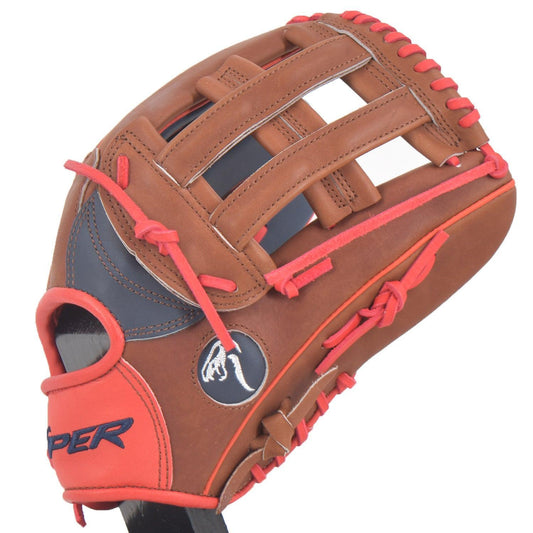 Viper Japanese Kip Leather Slowpitch Softball Fielding Glove  Carmel/Navy/Red – Primary View | Smash It Sports