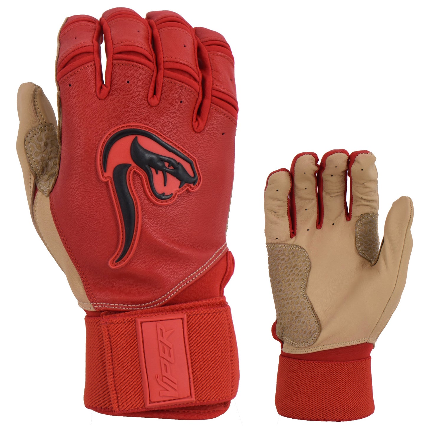 Viper Grindstone Long Cuff Batting Glove - Red/Tan