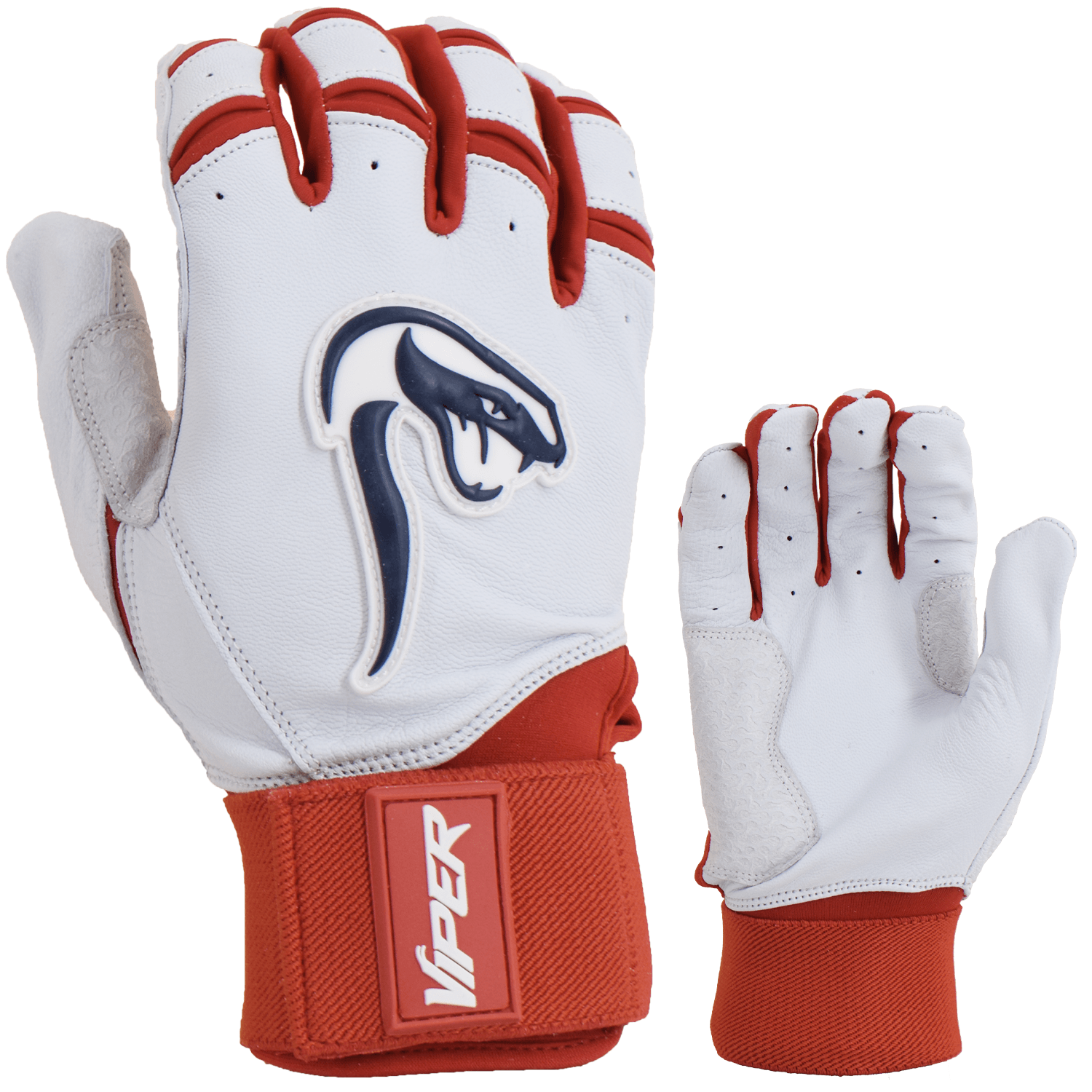 Viper Grindstone Long Cuff Batting Glove - White/Red/Navy - Smash It Sports