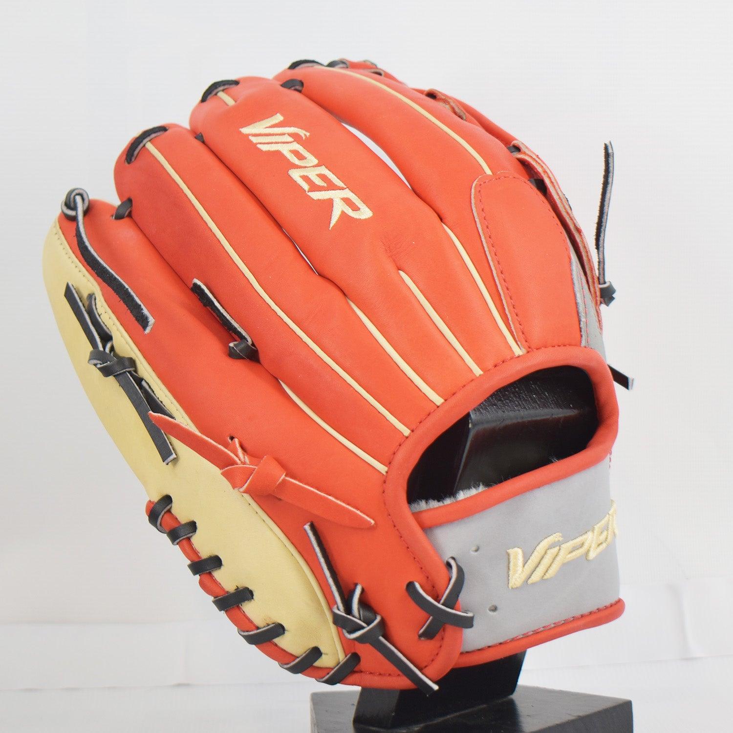 Viper Japanese Kip Leather Slowpitch Softball Fielding Glove Red/Grey/Tan - Smash It Sports