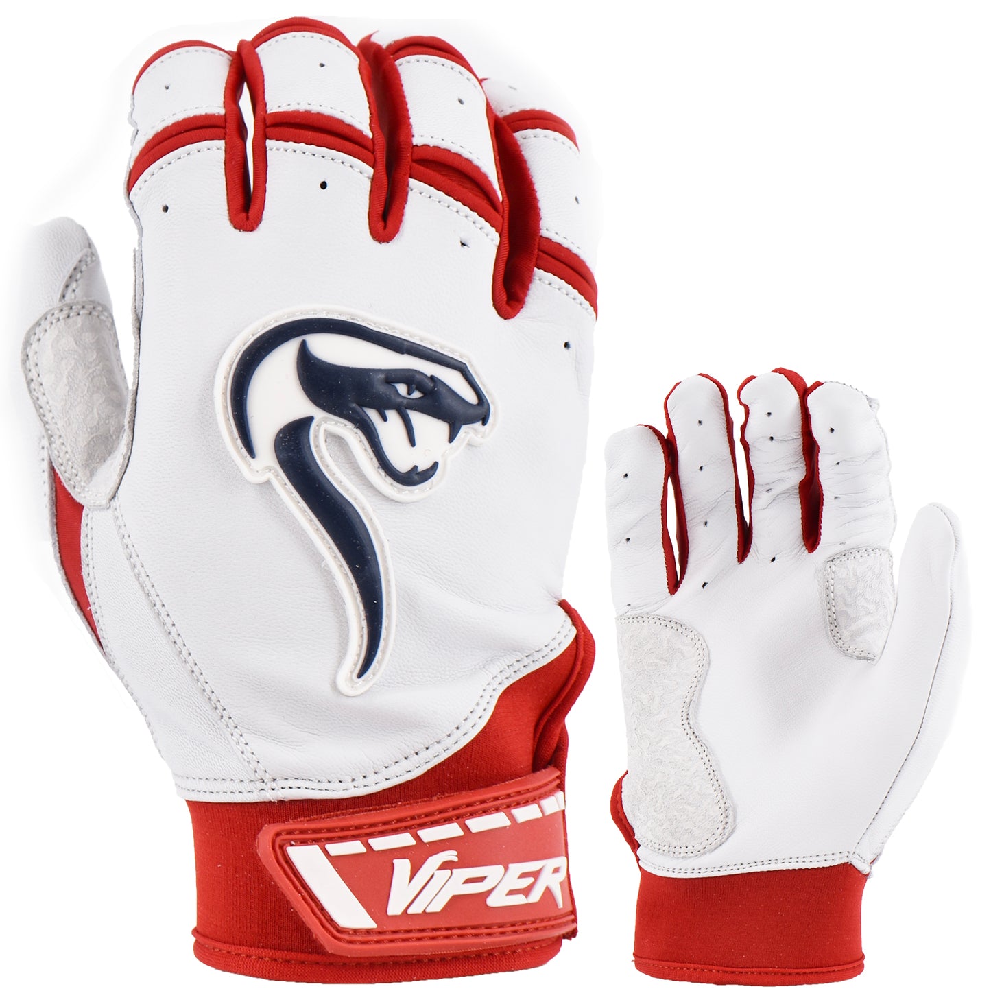 Viper Grindstone Short Cuff Batting Glove - White/Red/Navy